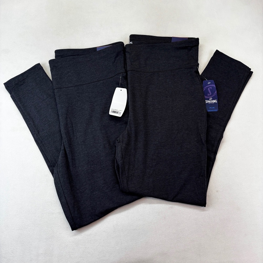 Spalding Leggings Women 2X Heather Grey High Waist 4-Way Stretch New Workout